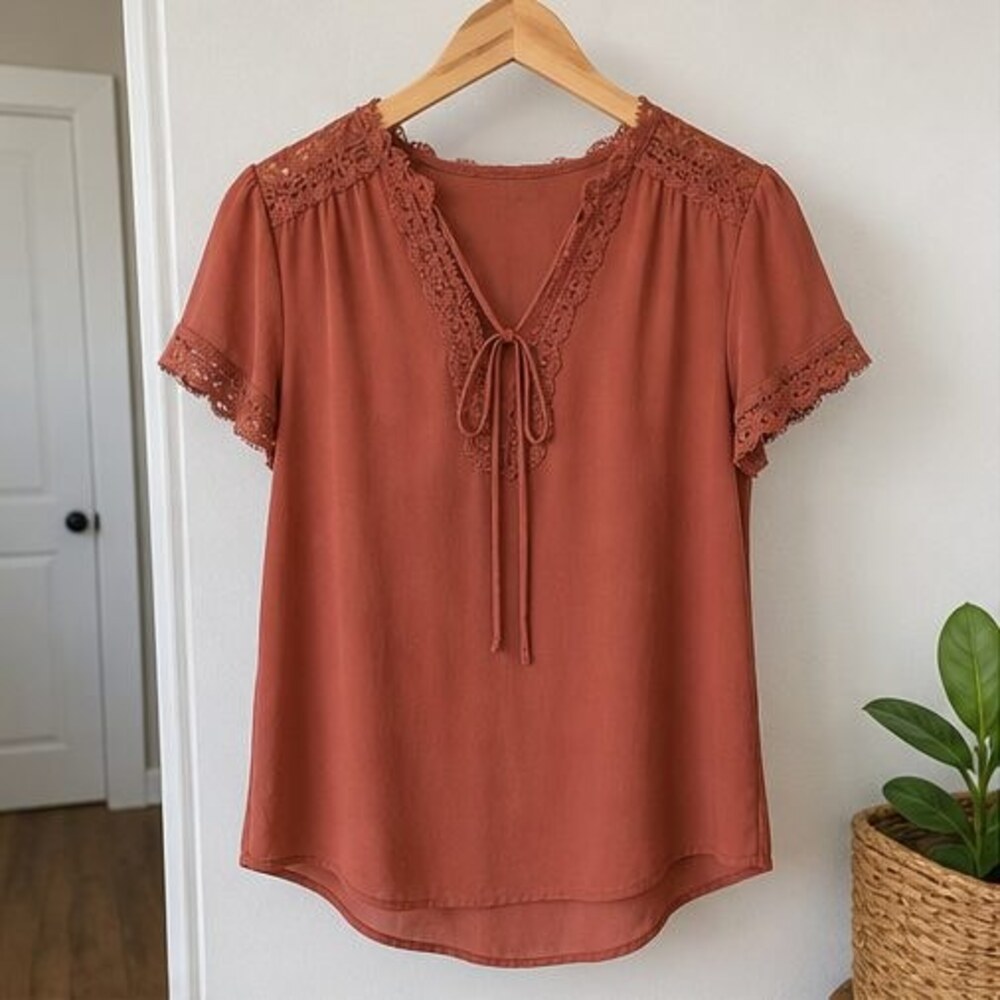 Rust Lace Trim Top
